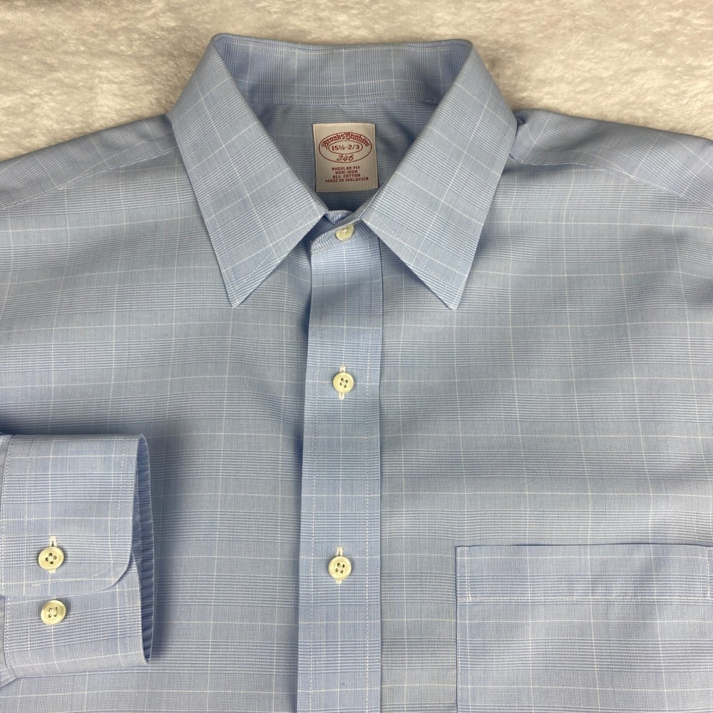 Brooks Brothers 346 Mens 15.5 2/3 Blue Plaid Non-Iron Cotton Dress Shirt